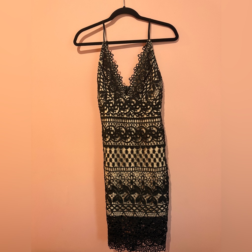 Lush Black and Cream Lace Backless Dress